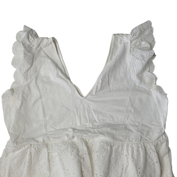 BODEN Broderie Mix Jersey Maxi Dress US 14 White Tiered Frill Sleeve V-Neck - Picture 13 of 14